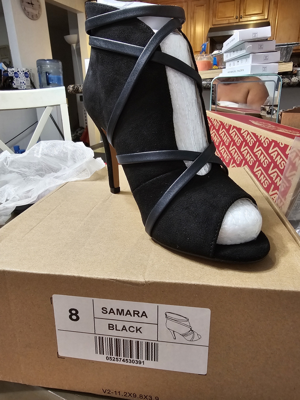 Journee Collection Black Suede Wrap-Strap Peep Toe Heels